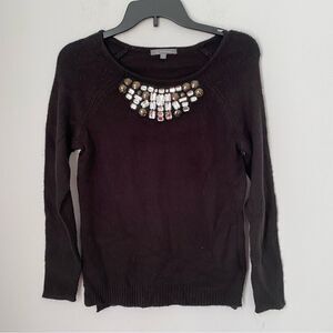 NY Collection Women’s Round Neck Beaded Front Black Knit Sweater XS